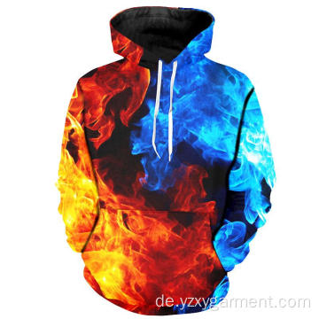 Blauer und roter Feuer-Fashion-Hoodie